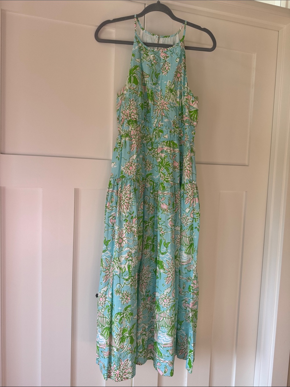 Lilly Pulitzer Aqua Floral Halter Midi Dress
